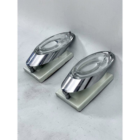 Image 1 of Pair of vintage chrome and glass wall lamps by Oscar Torlasco for Stilkronen, Italy 1970