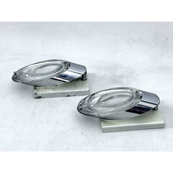 Image 1 of Pair of vintage chrome and glass wall lamps by Oscar Torlasco for Stilkronen, Italy 1970