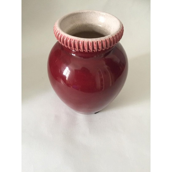 Image 1 of Set of 3 vintage red and green glazed ceramic vases by Pol Chambost