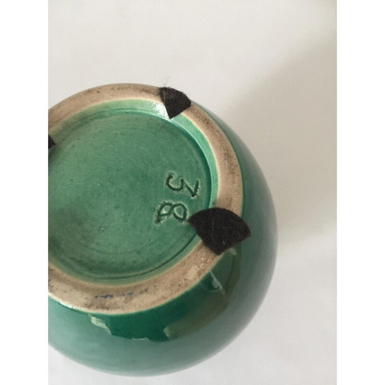 Image 1 of Set of 3 vintage red and green glazed ceramic vases by Pol Chambost