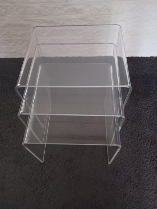 Mini,Mimi Set,3 Side Tables,Plexi,Plastic,Translucent U Shape