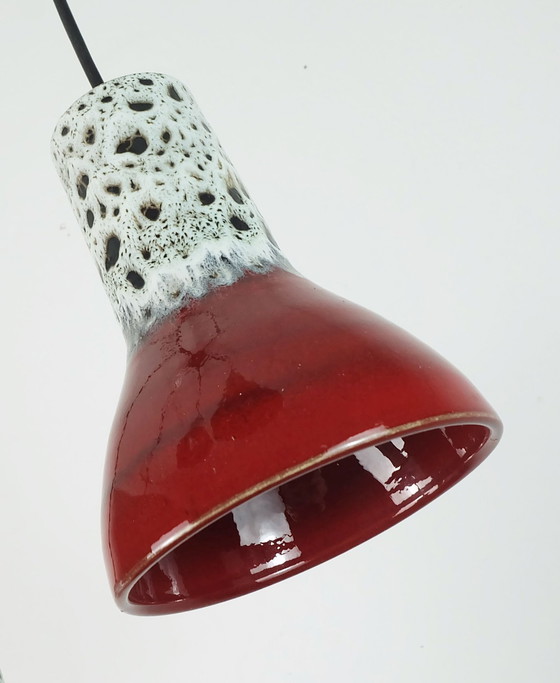 Image 1 of 1970S Mid Century Pendant Light 5-Light Cascading Lamp With Fat Lava Ceramic Shades