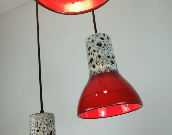 Image 1 of 1970S Mid Century Pendant Light 5-Light Cascading Lamp With Fat Lava Ceramic Shades