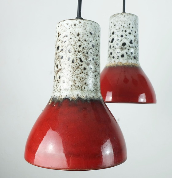 Image 1 of 1970S Mid Century Pendant Light 5-Light Cascading Lamp With Fat Lava Ceramic Shades