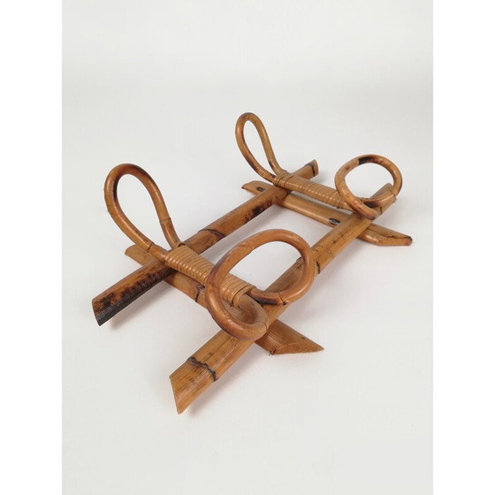 Image 1 of Mid-century bamboo and rattan wall coat rack, Italy 1960s