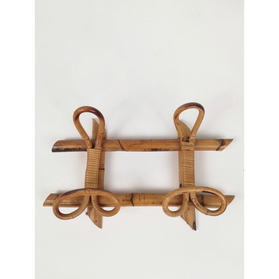 Image 1 of Mid-century bamboo and rattan wall coat rack, Italy 1960s