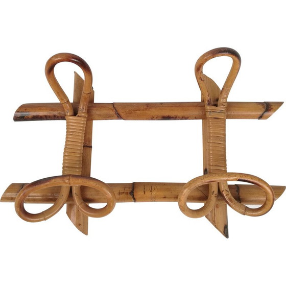 Image 1 of Mid-century bamboo and rattan wall coat rack, Italy 1960s