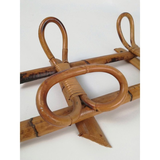 Image 1 of Mid-century bamboo and rattan wall coat rack, Italy 1960s