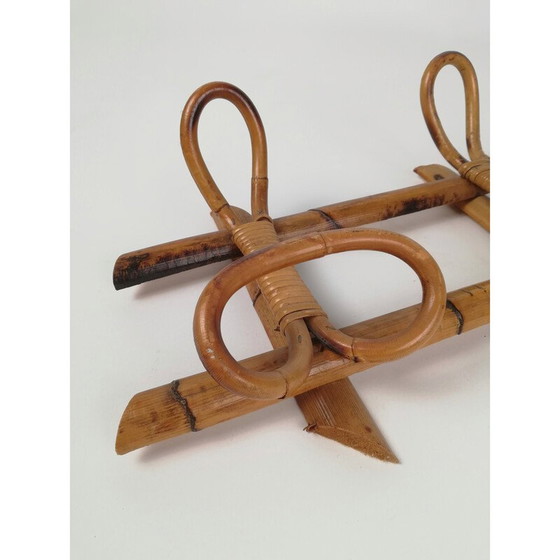 Image 1 of Mid-century bamboo and rattan wall coat rack, Italy 1960s