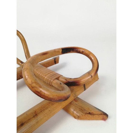 Image 1 of Mid-century bamboo and rattan wall coat rack, Italy 1960s