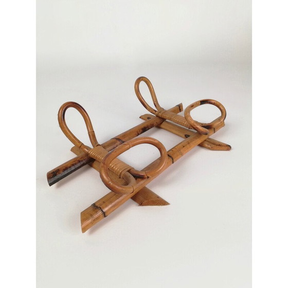 Image 1 of Mid-century bamboo and rattan wall coat rack, Italy 1960s