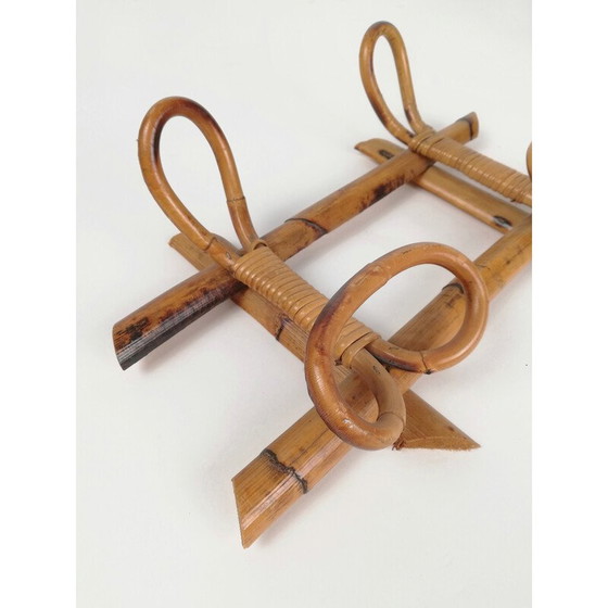 Image 1 of Mid-century bamboo and rattan wall coat rack, Italy 1960s