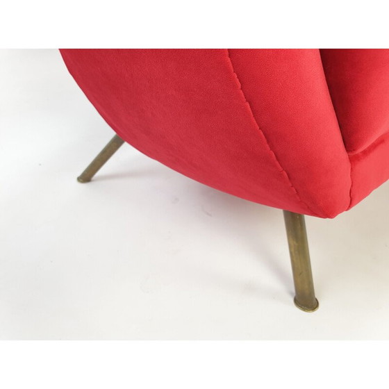 Image 1 of Vintage red velvet sofa by Lenzi Nello, Italy 1954