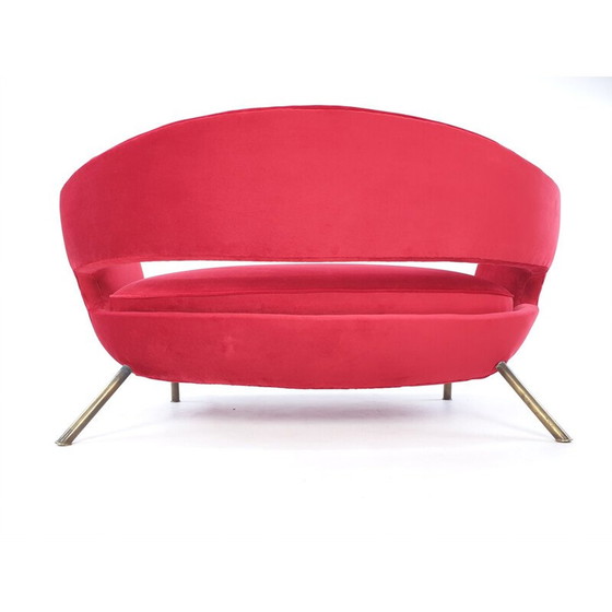 Image 1 of Vintage red velvet sofa by Lenzi Nello, Italy 1954