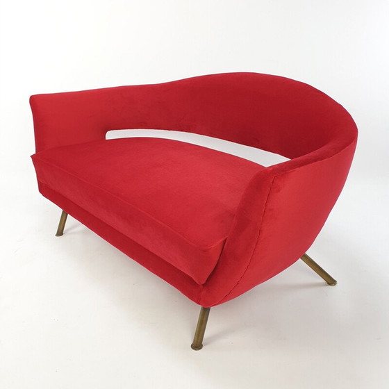 Image 1 of Vintage red velvet sofa by Lenzi Nello, Italy 1954
