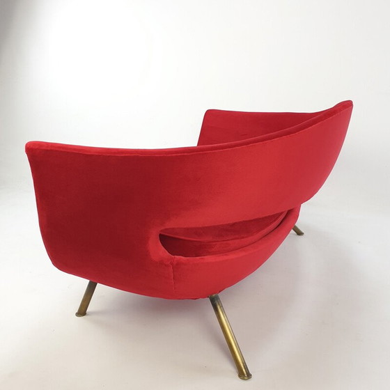 Image 1 of Vintage red velvet sofa by Lenzi Nello, Italy 1954
