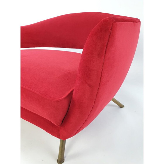 Image 1 of Vintage red velvet sofa by Lenzi Nello, Italy 1954