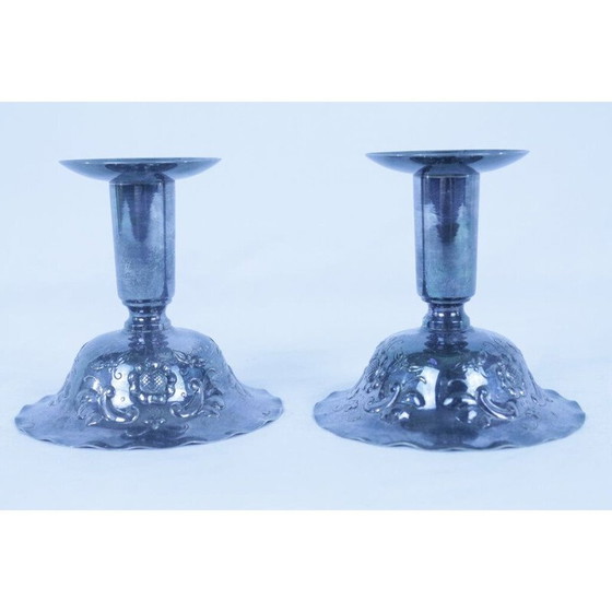 Image 1 of Pair of vintage nickel silver candle holders by Gab, 1930