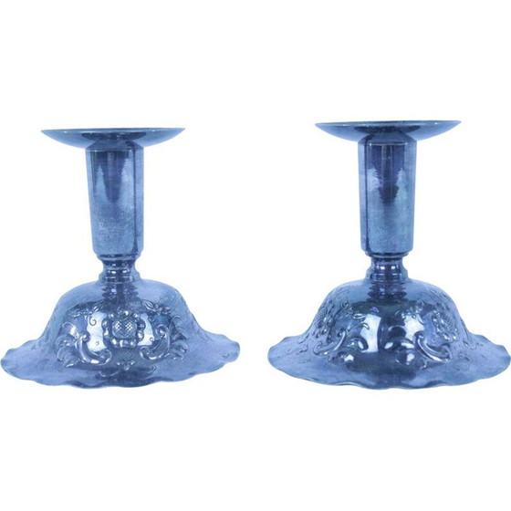 Image 1 of Pair of vintage nickel silver candle holders by Gab, 1930