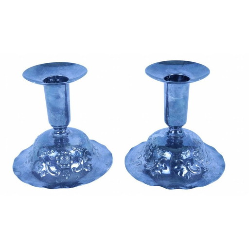 Pair of vintage nickel silver candle holders by Gab, 1930