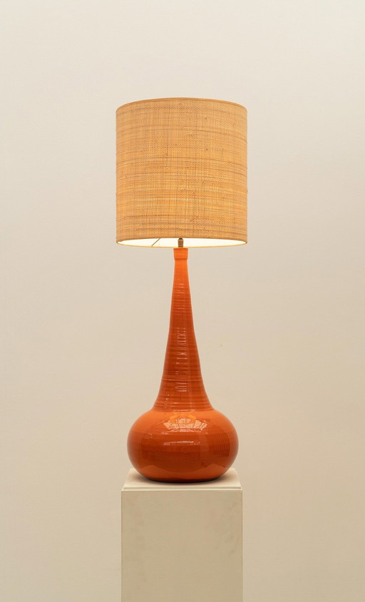 Orange Ceramic Table Lamp, France 1970s