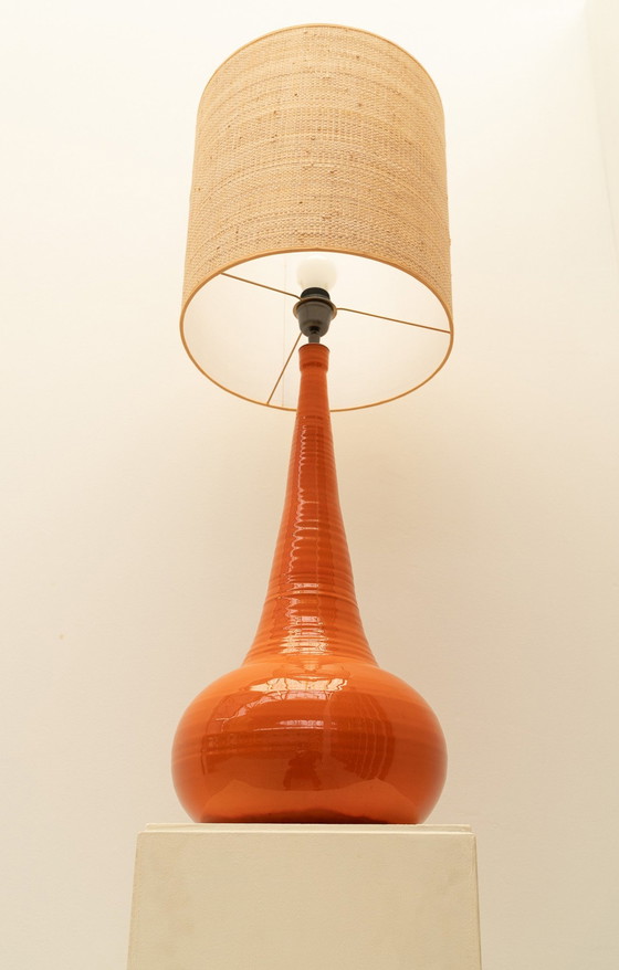 Image 1 of Orange Ceramic Table Lamp, France 1970s