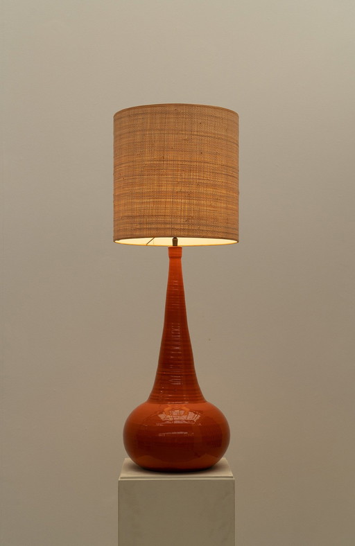 Orange Ceramic Table Lamp, France 1970s