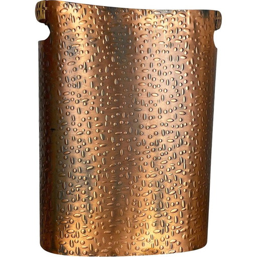 Vintage Bauhaus copper and rattan umbrella stand for Mussbach Metall, Germany 1950s
