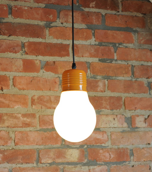 Space age hanging lamp in the shape of a light bulb