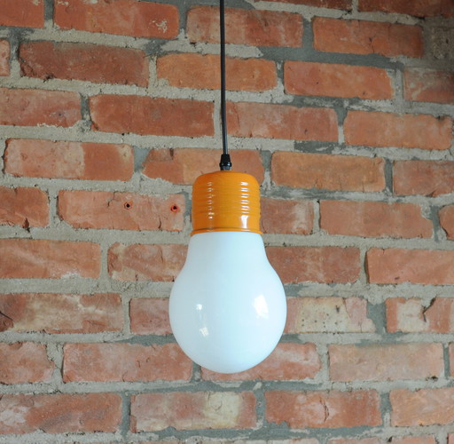 Space age hanging lamp in the shape of a light bulb