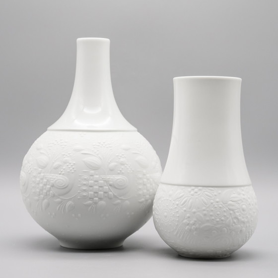 Image 1 of Rosenthal Vase Duo Björn Wiinblad Bisque Porcelain Matte & Glossy Relief MCM WGP