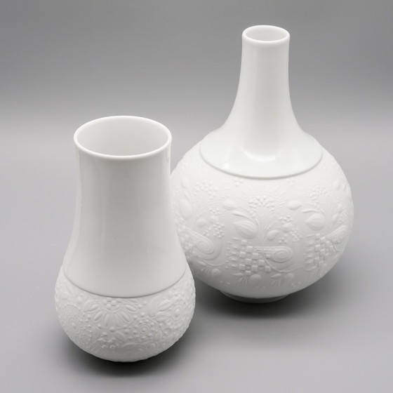 Image 1 of Rosenthal Vase Duo Björn Wiinblad Porcelaine Bisque Matte & Glossy Relief MCM WGP