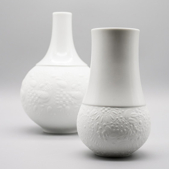 Image 1 of Rosenthal Vase Duo Björn Wiinblad Bisque Porcelain Matte & Glossy Relief MCM WGP