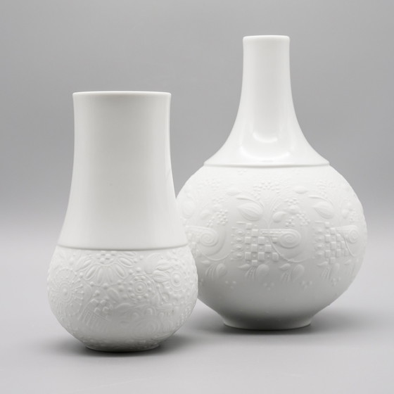 Image 1 of Rosenthal Vase Duo Björn Wiinblad Bisque Porcelain Matte & Glossy Relief MCM WGP