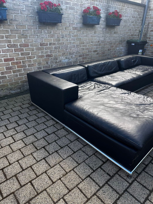 De Sede Ds7 Black Leather Corner Sofa