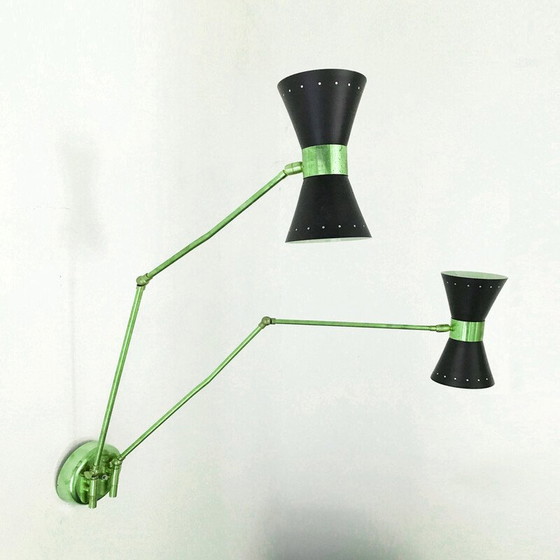 Image 1 of Vintage Diabolo wall lamp in brass and lacquered iron, Italy 1950