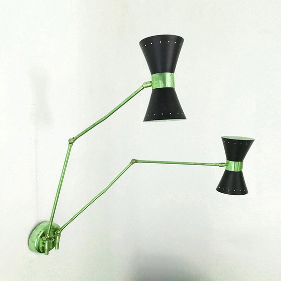 Image 1 of Vintage Diabolo wall lamp in brass and lacquered iron, Italy 1950