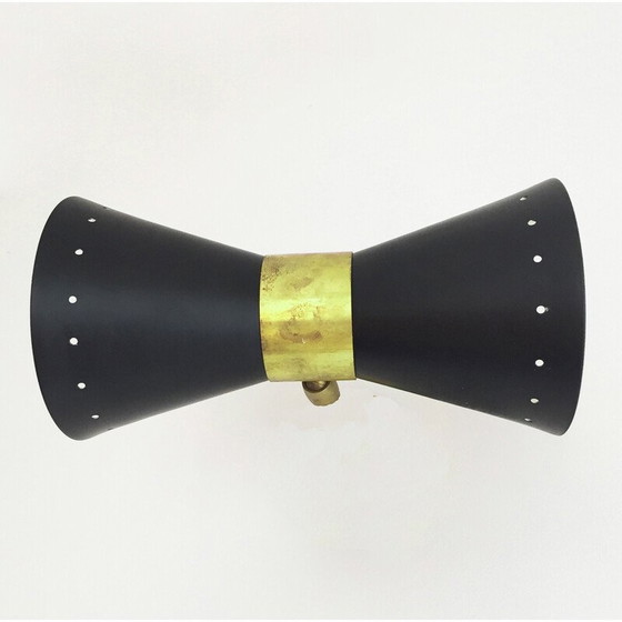 Image 1 of Vintage Diabolo wall lamp in brass and lacquered iron, Italy 1950