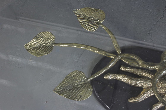 Image 1 of Vintage coffee table glass table bonsai brass marble