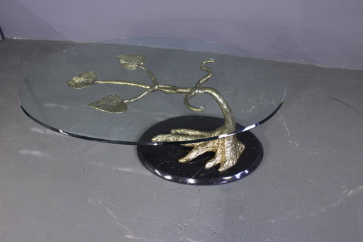 Table basse vintage en verre Bonsai laiton marbre