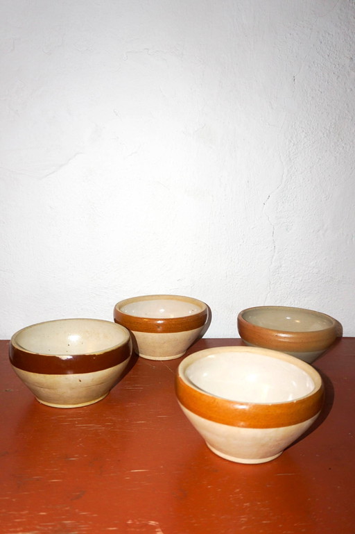 Big Beautiful Brown Striped Gres Bowls * Set Of 4 Or 8* Made In France * French * Cereal Soup Salad Bowls * Farmhouse 