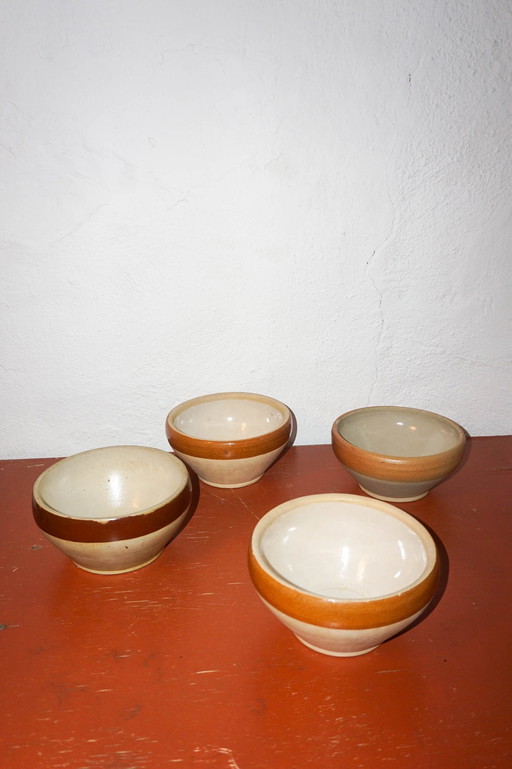 Big Beautiful Brown Striped Gres Bowls * Set Of 4 Or 8* Made In France * French * Cereal Soup Salad Bowls * Farmhouse 