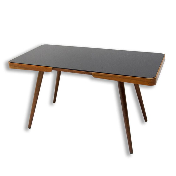 Image 1 of Vintage coffee table in opaxite glass and beech for Interiér Praha, Czechoslovakia 1960