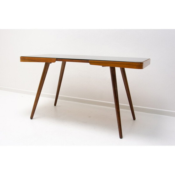 Image 1 of Vintage coffee table in opaxite glass and beech for Interiér Praha, Czechoslovakia 1960