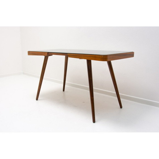 Image 1 of Vintage coffee table in opaxite glass and beech for Interiér Praha, Czechoslovakia 1960