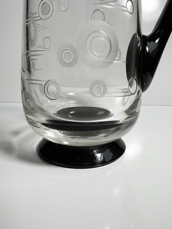 Image 1 of Vintage Art Deco Carafe From France Around 1930 Black Glass Bauhaus Jug 30Er 30S French