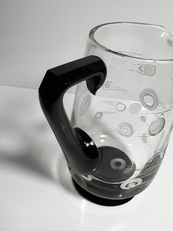 Image 1 of Vintage Art Deco Carafe From France Around 1930 Black Glass Bauhaus Jug 30Er 30S French
