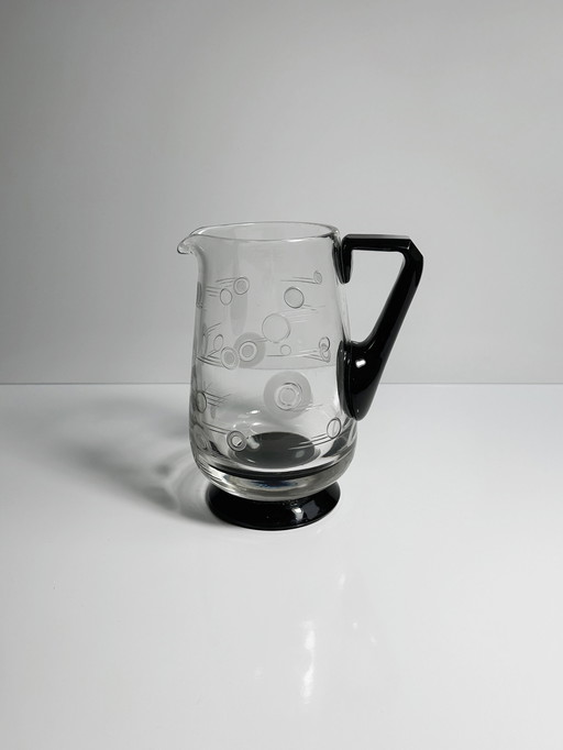 Vintage Art Deco Carafe From France Around 1930 Black Glass Bauhaus Jug 30Er 30S French