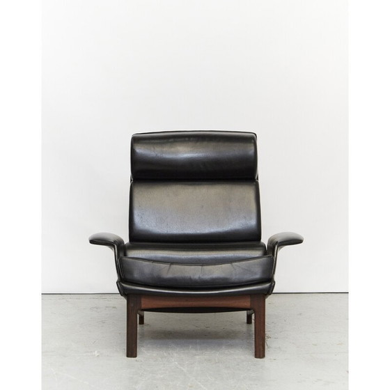 Image 1 of Vintage Adam armchair with ottoman in black leatherette by Kofod Larsen for Mogens Kold