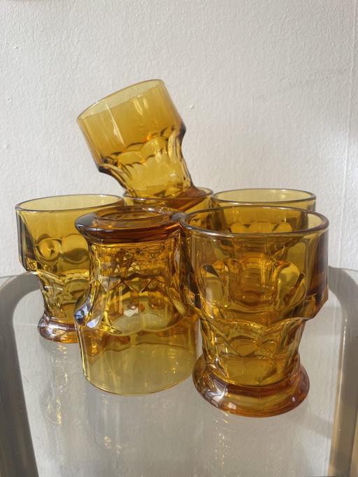 Set Of 6 Georgian Amber Glasses From Italy 